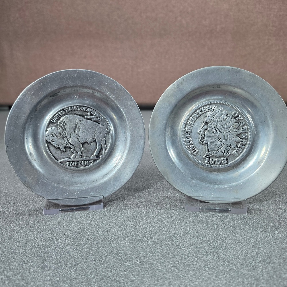 Pew-Ta-Rex Coin Plates Set 2 Silver Buffalo Nickel Indian Head Penny Excellent
